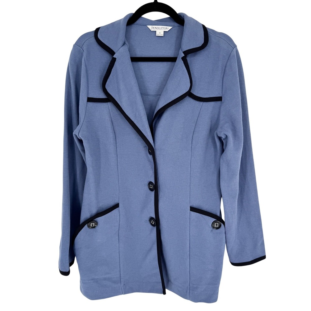 Pendleton Knit Long Line Blazer Jacket Periwinkle Size M Office Classic Coastal